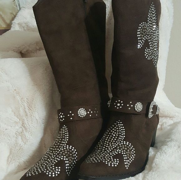 Suede & Rhinestone Boots - Picture 2 of 6